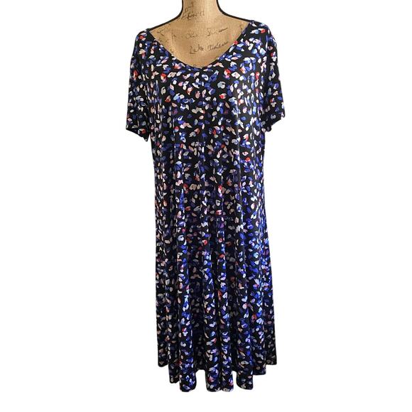 Roaman’s Abstract Print Midi Dress 14/16 V-Neck Short Sleeve A-Line Stretch - Picture 17 of 17